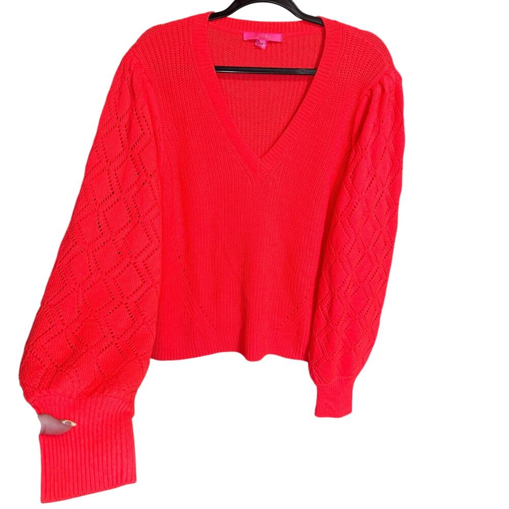Lilly Pulitzer Luletta Balloon Sleeve Knit Sweater Spicy Coral Size XL - Picture 4 of 11